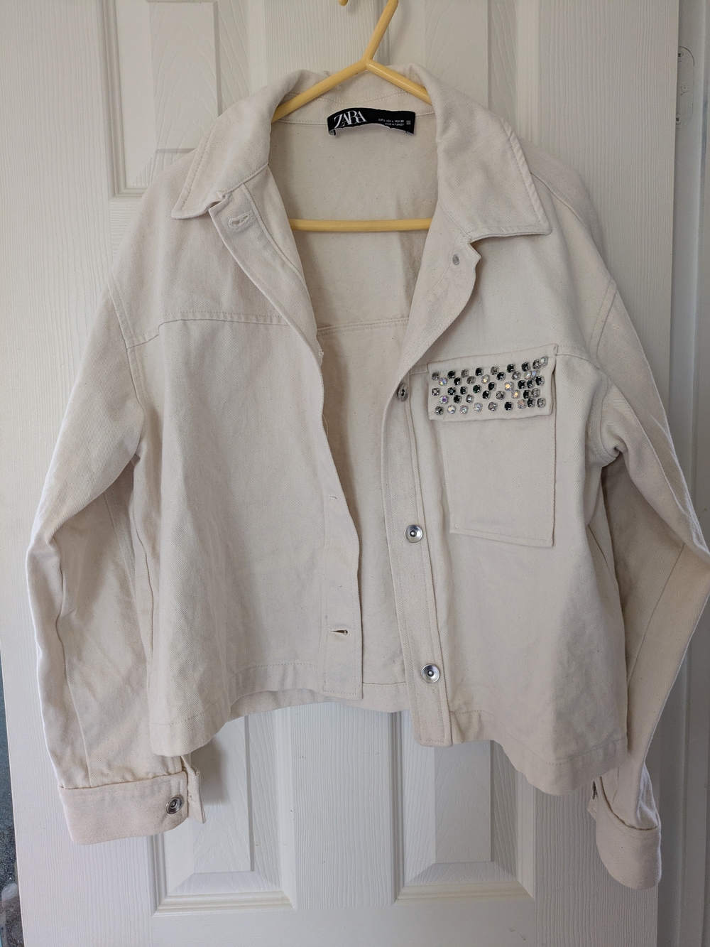 ZARA Cream Embellished Button-Front Jacket